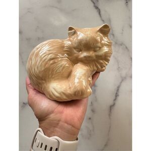Vintage porcelain Persian kitten tan cream 90s kitten home decor animal figurine